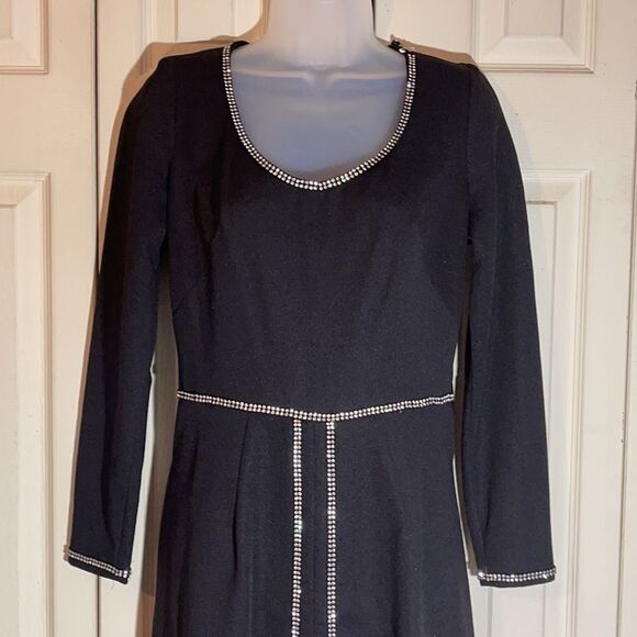 Vintage 1970s Black Maxi Dress Rhinestones Goth Witchy Vibes Small - Picture 4 of 16